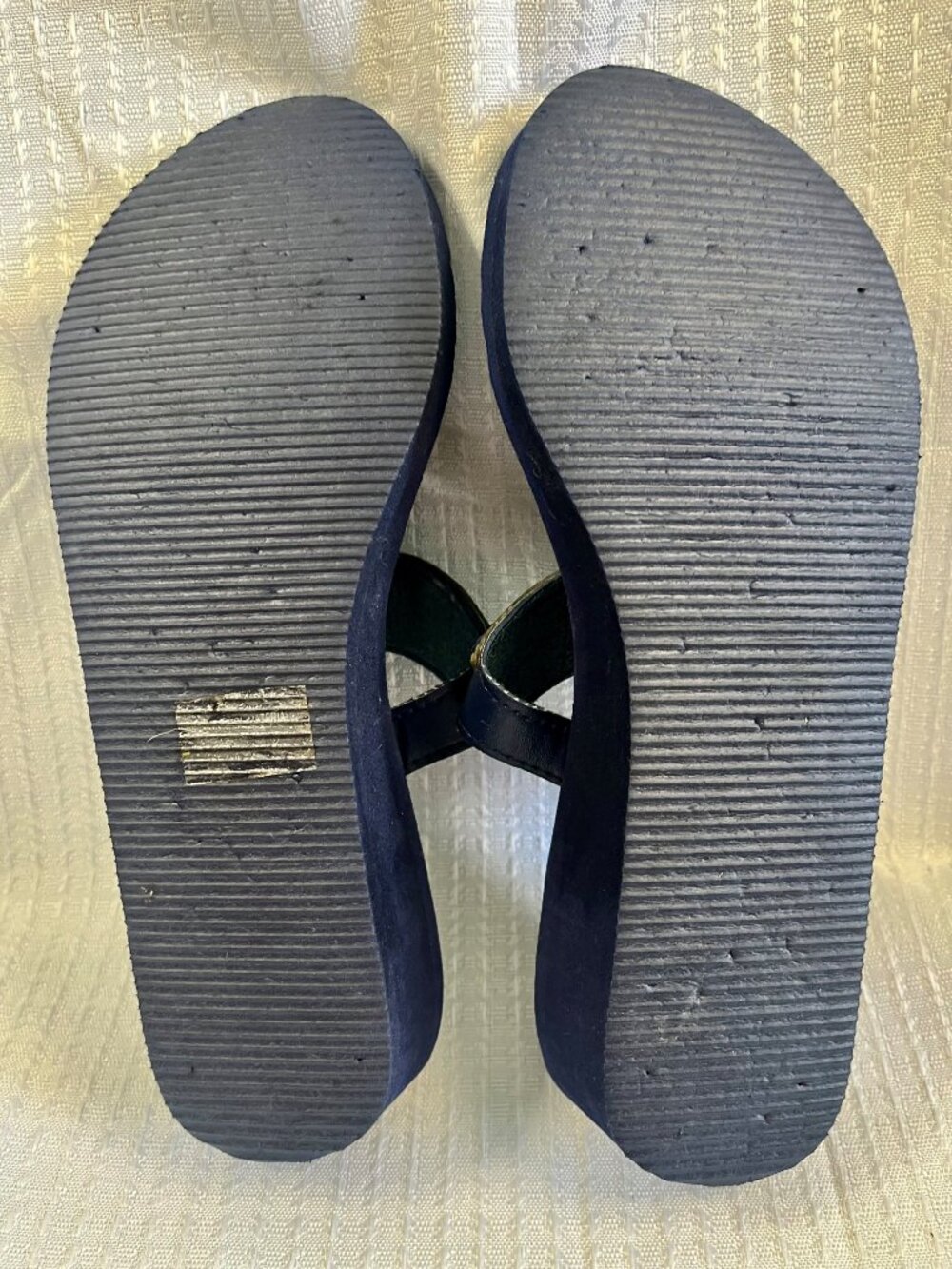 Olivia Miller Navy Blue Rhinestone Wedge Sandals 8 - Picture 3 of 3